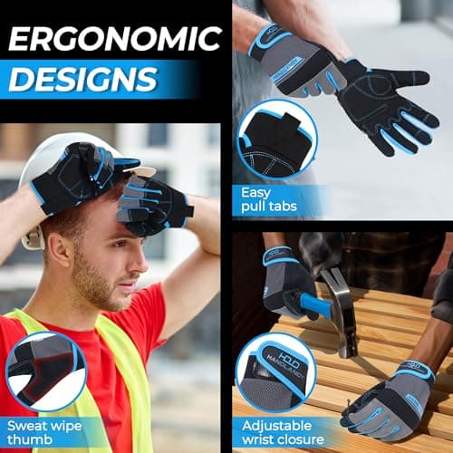 HANDLANDY Work Gloves Men & Women, Utility Mechanic Working Gloves Touch Screen, Flexible Breathable Yard Work Gloves (Medium, Grey) — view 4