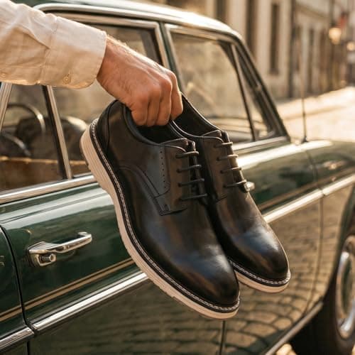 Men's Casual Dress Shoes Comfortable Business Casual Dress Sneakers for Men Lightweight Oxford Derby Shoes for Work Office Standing All Day Walking（Black+Brown）,Black,12 — view 6