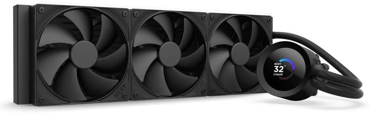 NZXT Kraken Plus 360 – Refrigeración líquida AIO para CPU – Radiador de 360mm – 3 x Ventiladores F120P – Pantalla LCD Cuadrada de 1.54" – AMD® AM5, AM4 – Intel® LGA 1851/1700, 1200/115X – Negro