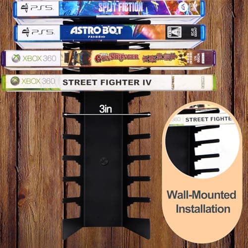 EZFXHD WTER 4 Pack Video Game Case Storage Wall Mount - Holds Up to 72 Disc Boxes,Metal Wall Mounted Game Case Holder for PS,DVD,Xbox Game Organizer — view 5