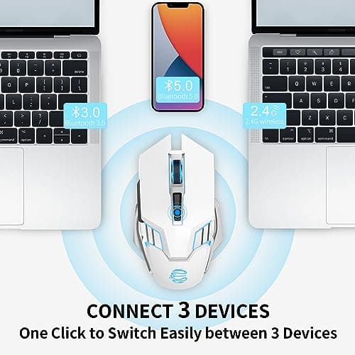 Wireless Mouse Gaming Bluetooth Mouse, Quiet Click, 800mAh Durable Rechargeable Battery, Multi Device, 7 Buttons,Light up Computer Mice for Laptop PC iPad Tablet MacBook Office Gamer - White