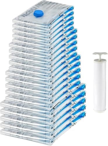 Amazon Basics Vacuum Compression Storage Bags with Hand Pump - 20 Pack (5 Small, 5 Medium, 5 Large & 5 Jumbo)