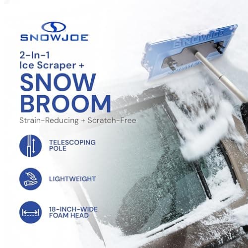 Snow Joe 2-in-1 SnowBroom Go with Ice Scraper & 18" to 23" Telescoping Handle - Compact & Lightweight Dual-Head Car Windshield Snow Remover with Soft Foam Brush for Trucks, SUVs & Sedans, SJBLZD-GO