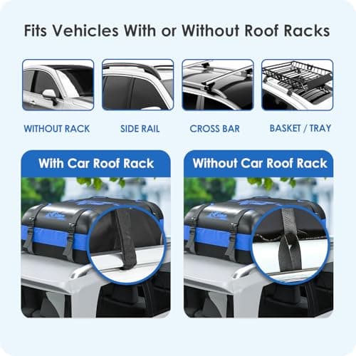 BATSUVCER Car Rooftop Cargo Carrier Bag 20 Cubic Feet, 100% Waterproof Heavy Duty Car Roof Bag for All Vehicle with/Without Racks - Anti-Slip Mat, 6 Door Hooks, Storage Bags, 5CM Straps(Blue) — view 3