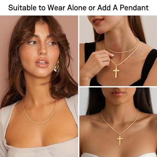 Girluky 14K Gold Plated Chain Necklace for Women, 1.5MM Rope Chains 14K Gold Plated Chain for Women Sturdy & Durable Women's Chains Necklace 18 Inch — view 4