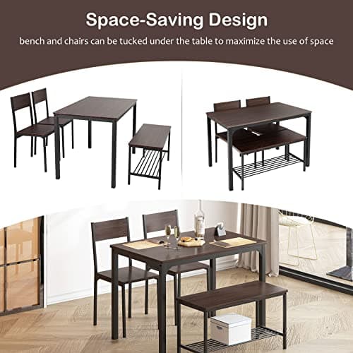 SDHYL Dining Table Set for 4 with Two Chairs and One Bench 4 Pieces Set Wooden Table Top with Metal Legs for Breakfast in Living Room, Kitchen Room, Dining Room,Space Saving Kitchen Table Set — view 4