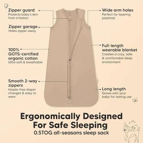 2-Pack Baby Sleep Sacks, Zipper Wearable Blanket - 100% Organic Cotton 0.5TOG, Soft Lightweight Toddler Sleeping Sack 6-12 months, Easy to Wear Newborn Swaddles Sleepsack (Ecru, M)