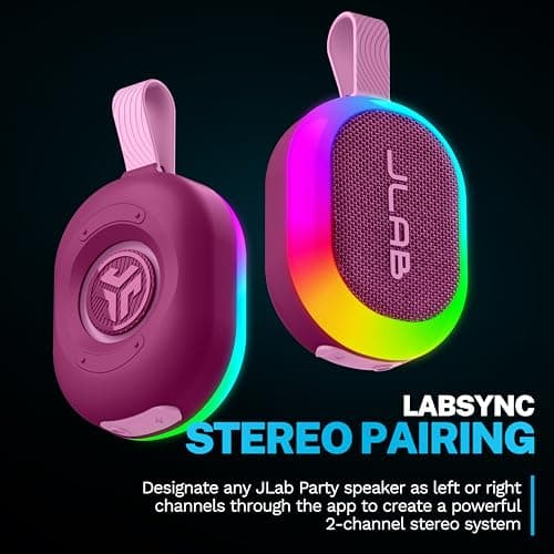 JLab, Pop Party, Portable Bluetooth Speaker, Waterproof, RGB Lighting, LabSync, Mulberry — view 4