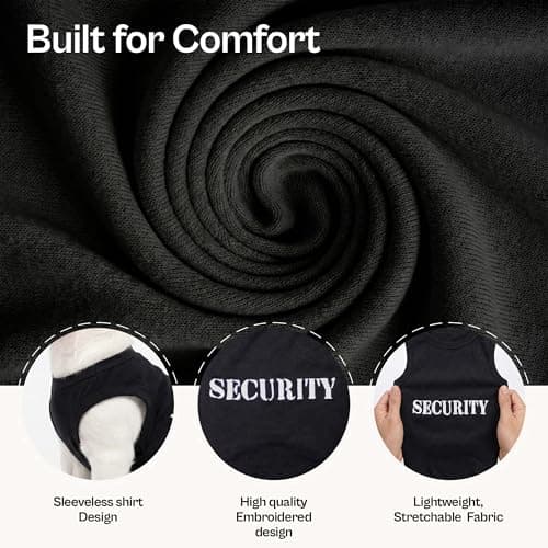 Parisian Pet Dog T-Shirt with Embroidered 'Security' Word - Black Dog Costume - 100% Cotton, Breathable Pet Clothes - Sleeveless Pet Vest - Machine Washable Dog Shirts for Large Dogs - 5XL