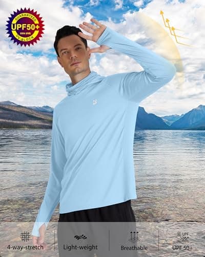 Roadbox UPF 50+ Sun Hoodie Men, Long Sleeve UV Protection Fishing Shirts with Mask, Lightweight Rash Guard for Hiking Outdoor — view 2