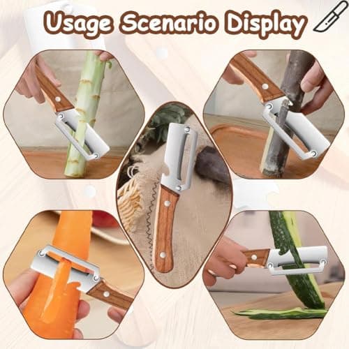 Multi-Functional Vegetable Peeler for Kitchen,Stainless Steel Vegetable Peeler Wooden Handle,Premium-Grade Fruit Peelers Knife with Bottle Opener for Carrot Potato Pumpkin (2PC) — view 5