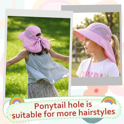 scenicamp 2 Pack Kids Sun Hat with Neck Flap, UV Protection 50+ Wide Brim Summer Beach Hat for Toddler Boys Girls, Outdoor Play Swimming Gardening and Hiking(Purple,Grey) — view 3