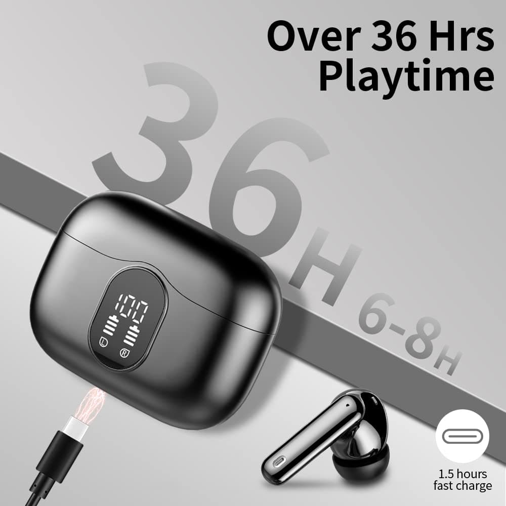 Btootos Auriculares Inalámbricos, Bluetooth 5.3 con HD Micrófono HiFi Estéreo Pantalla LED, Reducción de Ruido, 13 mm Controlador dinámico, IP7 Impermeable 36H Cascos Inalambricos — view 7
