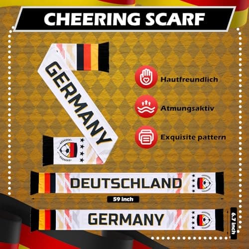 Eurzom 1 Pcs Germany Soccer Fan Scarf 59" x 6.7" Soccer Fans Souvenir German National Team Scarf Double Sided Print Sports Patriotic Shawl Match Gift for Man