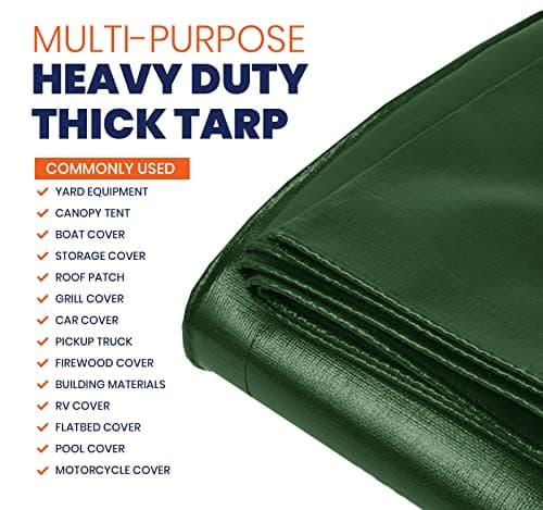 Tarpco Safety Extra Heavy Duty 14 Mil Tarp Cover, Waterproof, UV Resistant, Rip and Tear Proof, Poly Tarpaulin with Reinforced Edges for Roof, Camping, Patio, Pool, Boat (Green/Black 20′ X 20′) — view 3