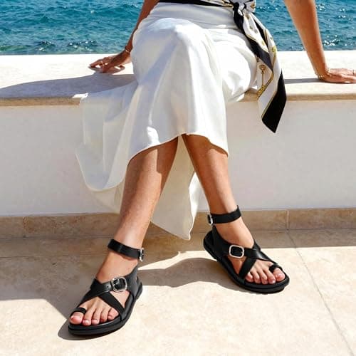 DREAM PAIRS Women's Comfortable Strappy Flat Sandals Shoes,Black,10 — view 2