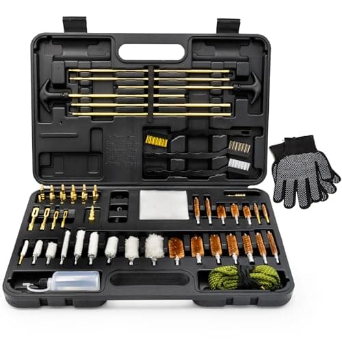 Elite Universal Gun Cleaning Kit for All Guns, Gun Brushes for Pistol Handgun Shotgun Rifle, Durable Brass Rods, 9mm Bore Rope, Oil Bottle, Brushes, Brass Jags, Carrying Case Gun Accessories for Men