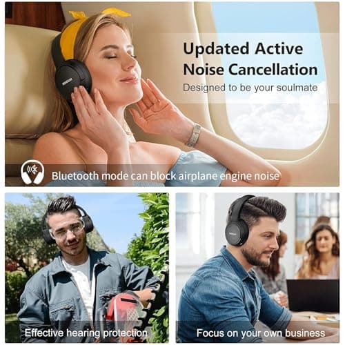 RUNOLIM Hybrid Active Noise Cancelling Headphones, Wireless Over Ear Bluetooth Headphones with Microphone, 100H Playtime, Foldable Headphone with HiFi Audio, Deep Bass for Home Travel Office — view 4