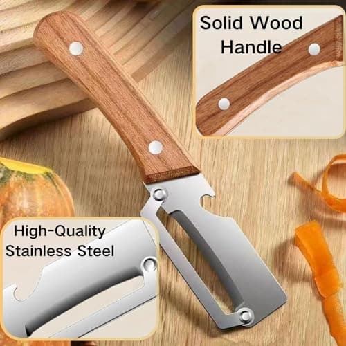 2 PCS Multi-Functional Kitchen Peeler, Vegetable Peeler, Wooden Kitchen Tool, Premium Wooden Handle - Stainless Steel Single Blade & Built-In Bottle Opener, Suitable for Peelable Vegetables & Fruits — view 3