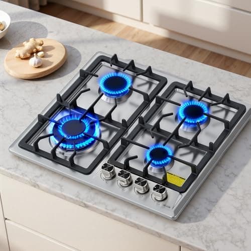 VEVOR 24 inch Gas Cooktop 4 Burners Gas Stove Top, Max 27000BTU Built-in Stainless Steel Stove Top LPG/NG Convertible Dual Fuel Cooktop Stoves with Thermocouple Protection for Kitchen Apartment Rvs — view 7