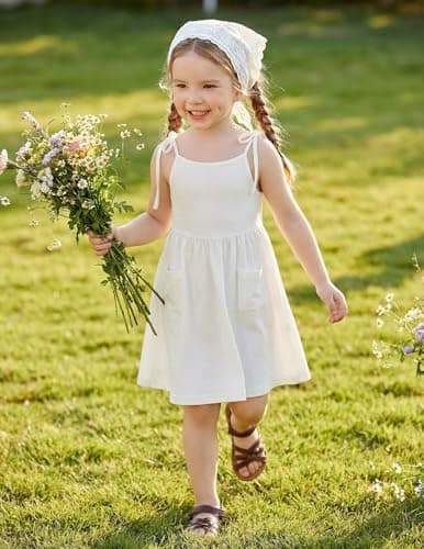 Arshiner Summer Dresses for Toddler Girls Casual Sleeveless Beach Twirl Midi Sundress White 7-8 Years — view 3