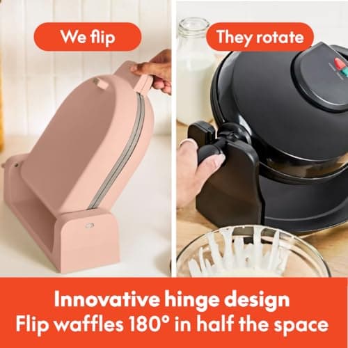 bella Flip-n-Store Waffle Maker with EverGood™ Ceramic Nonstick Coating, Fits-anywhere™ Kitchenware, Power Indicator Light, Cool Touch Handle & Cord Wrap, 7” Wide & 1" Deep Plates, 1000 Watt, Blossom — view 2