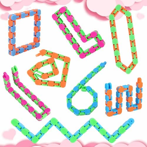 8Pcs 24Links Fidgets Wacky Tracks Fidget Toys for Kids Valentines Day Gifts Classroom Gifts School Easter Stocking Stuffers Plastic Sensory Autism Snap Fidget Click Snake Toys for Adults Travel 11inch — view 8
