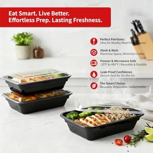 Voatree 60 Pack 20 oz Meal Prep Containers Reusable, Plastic Food Storage Container with Lids,Leakproof To Go Lunch Boxes, BPA-Free,Freezer, Microwave, Dishwasher Safe Take Out Containers — view 4