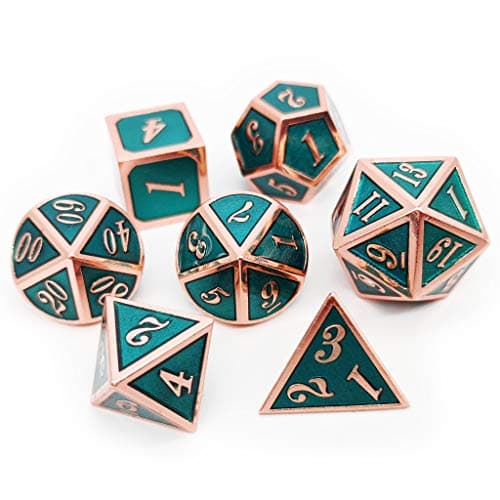 Haxtec D&D Metal Dice Set of 7 Die for Dungeons and Dragons Roleplaying Games-Copper Teal Metal Dice — view 2