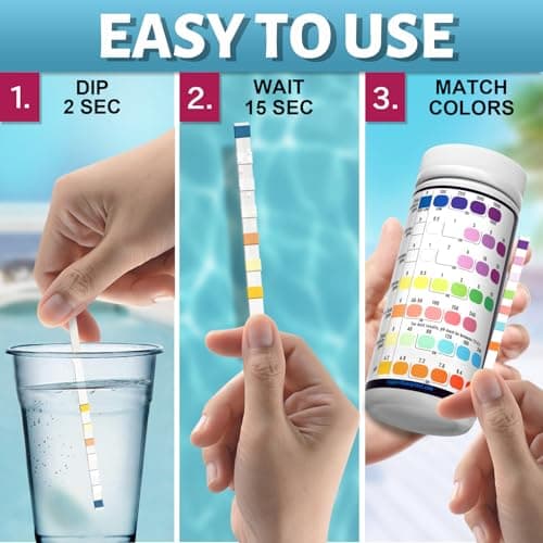 EASYTEST 7-Way Pool Test Strips, 150 Strips Water Chemical Testing for Hot tub and Spa, Accurate Test Bromine, Total Alkalinity, pH, Free Chlorine, Total Hardness, Cyanuric Acid, and Total Chlorine — view 4