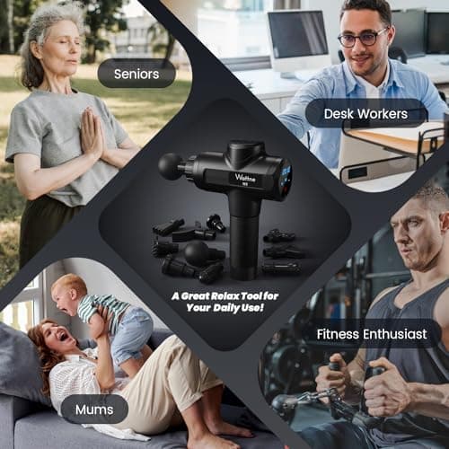 Muscle Massage Gun Deep Tissue Percussion Massager - Portable Handheld Sport Massagers for Athletes, Quiet & Powerful Brushless Motor Cordless, 20 Speed Level,Wattne W2 (Black) — view 4