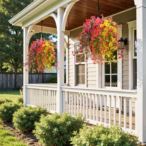 Wanderroot 6 Bundles Artificial Flowers for Outdoors, UV Resistant Fake Hanging Flower, Realistic Silk Flowers for Indoor Outside Garden Patio Balcony Farmhouse Porch (Fuchsia, Red, Purple, Yellow) — view 5