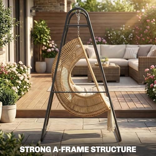 Outsunny Hanging Hammock Stand, Hammock Chair Stand A Frame Steel Heavy Duty for Hanging Hammock, Air Porch Swing for Indoor Outdoor, Max Load 330 LBS, Black (Only Construction) — view 2
