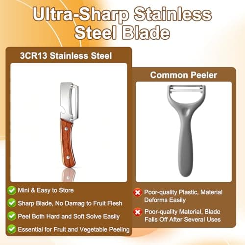 2PCS Multi Functional Premium Vegetable Peeler with Wooden Handle and Bottle Opener,Stainless Steel Blade Kitchen Tool for Fruit Apple Potato Pumpkin Papaya Carrot — view 4