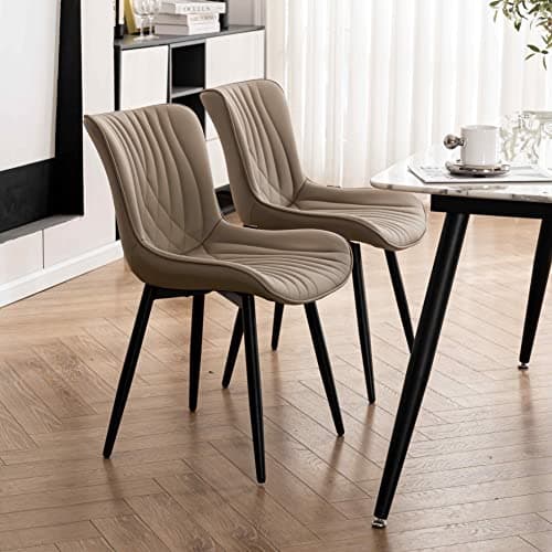 YOUTASTE Mid-Century Dining Chairs St of 2, Faux Leather, Cappuccino — view 4