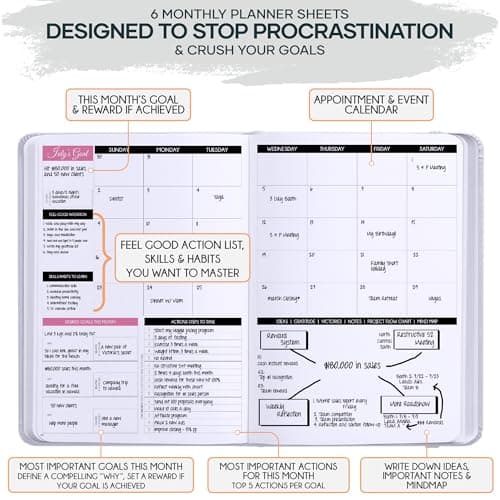 Adhd Daily Planner - A Self Care Personal Gratitude Journal to Increase Productivity and Success in Life & Work, Weekly & Monthly Undated Planner for Women and Men, Vision Board & Organizer + Stickers — view 5