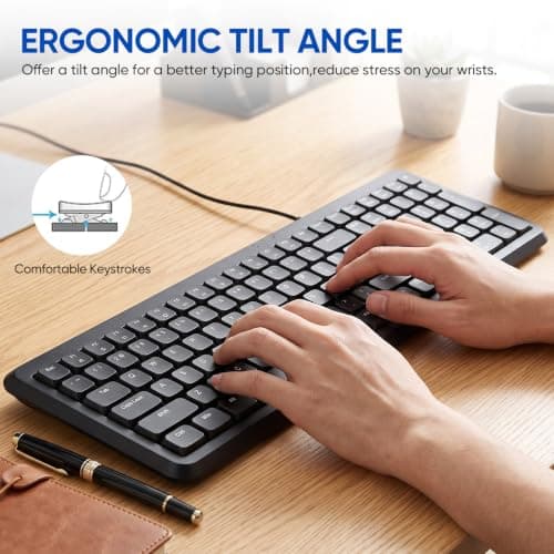Guiheng Wired Computer Keyboard, Plug Play USB, Large Number Pad, LED Indicators，Ergonomic, Anti-Wear Letters Full Size Keyboard,for Windows Mac PC Laptop-Black — view 3