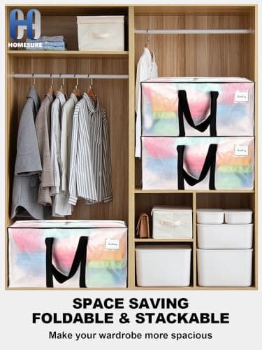 HOMESURE 8 Pack Large Strong Moving Bags with Zippers & Carrying Handles - Water-Resistant - Heavy Duty Tote for Space Saving Storage, Fold Flat, Alternative to Moving Box (Clear) — view 5