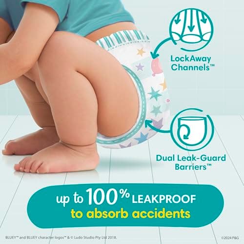Pampers Easy Ups Girls & Boys Potty Training Pants, Size 7 (5T6T), Bluey Absorbent Training Underwear, Up to 100% Leakproof Day and Night, Hypoallergenic, 1 Pack (Count of 70) — view 4