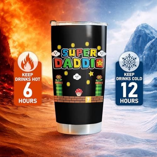 Father Day Gifts, Daddio Tumbler with Lid 20 oz Stainless Steel, Dad Coffee Mug, Gamer Dad Drinking Cup, Birthday Gifts for Father, Men, Husband — view 5
