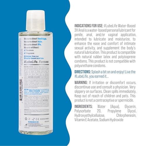 LubeLife 3X Anal Personal Lubricant, Thicker Water-Based lube for Men, Women and Couples, Extra Protection, Non-Sticky, Smooth Glide, 8 Fl Oz