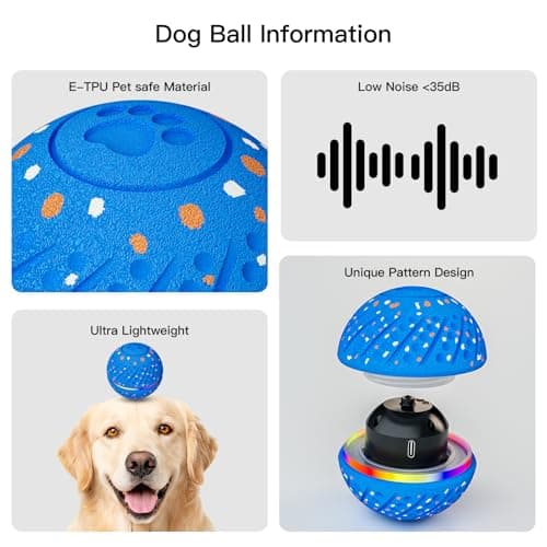 morhandisn Interactive Dog Toys: Self Rolling & Bouncing Ball to Keep Them Busy, 3 Modes, Type-C Fast Charging, Durable E-TPU & IP54 Waterproof - Best for Small/Medium Breeds & Puppies (Blue, Medium) — view 2