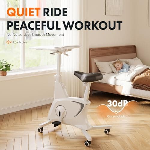 FLEXISPOT Exercise Bike with 2D Desktop, Space Saving Under Desk Bike with Removable Desk, Stationary Bikes Upright Indoor Bikes with 8 Level Magnetic Resistance Upgraded Pro Flywheel, V9 White — view 7