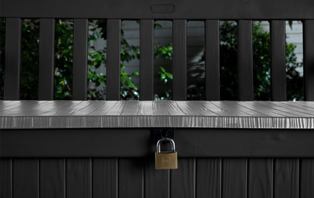 Keter Eden Bench 265L Outdoor 60% recycled Garden Furniture Storage Box Graphite & Light Grey | Fade Free | All Weather Resistant | Safe and Secure | Zero Maintenance | 2 year Warranty — view 4