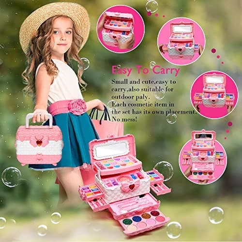 Kids Makeup Kit Toys for Girls - Kids Toys Washable Real Girls Make Up Set Princess Little Girl Makeup,Children Pretend Play Makeup Set Toddler Girls Toys for Age 3-12 Christmas Birthday Gifts — view 3
