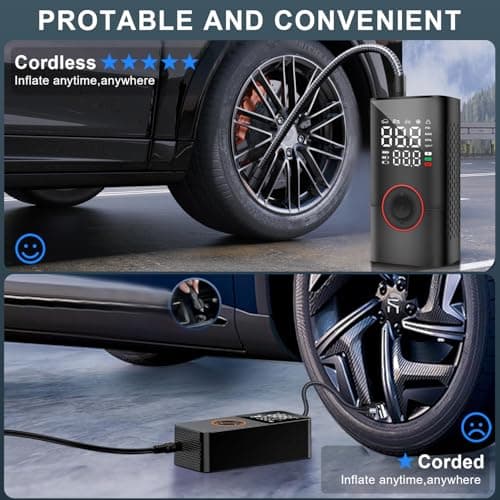 COOLMAN Tire Inflator Portable Air Compressor, 150PSI Cordless Electric Bike Pump, Portable Tire Inflator with LCD Pressure Gauge & LED Light, Ideal for Cars, Bicycles, Motorcycles, and Sports Balls — view 7
