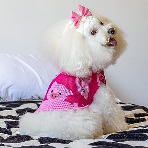 CuteBone Pink Pig Dog Sweater for Medium Dogs with Leash Hole — view 2