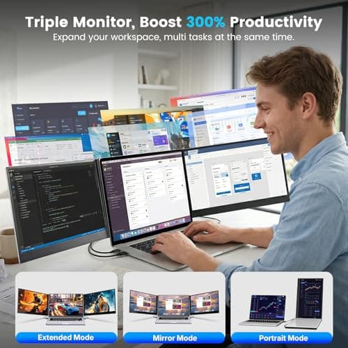VueForge Laptop Screen Extender, 15.6” Ultra-Slim Triple Portable Monitor for Laptop, Two Cable USB-C/HDMI Plug-Play, Travel Dual Monitor for 13–17.3" Laptops, MacOS/Windows/Android — view 4