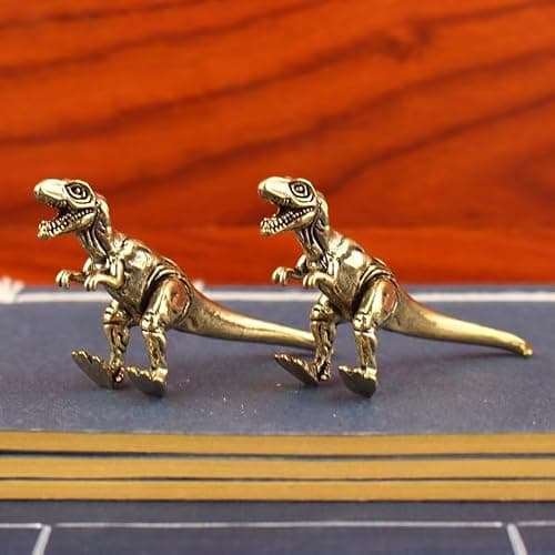 1PC Vintage Brass T-Rex Figurines, Solid Brass Dinosaur Mini Statues, Miniature Tyrannosaurus Rex Sculptures for Home Office Decor, Desktop Ornament, for Dinosaur Lovers & Collectors — view 5