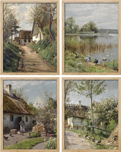 SIGNWIN Poster Charming European Cottage Scenes Rustic Village Landscape Wilderness Nature Illustrations Fine Art Decorative Country/Farmhouse Vintage for Living Room, Bedroom, Office - 8"x10"x 4